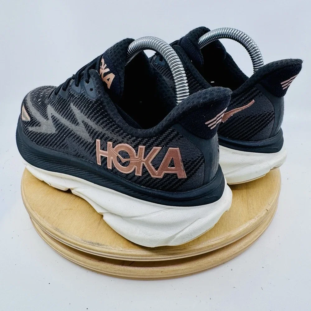 HOKA Clifton 9 Running Shoes Womens 8 Black Lightweight Cushioned Sneakers